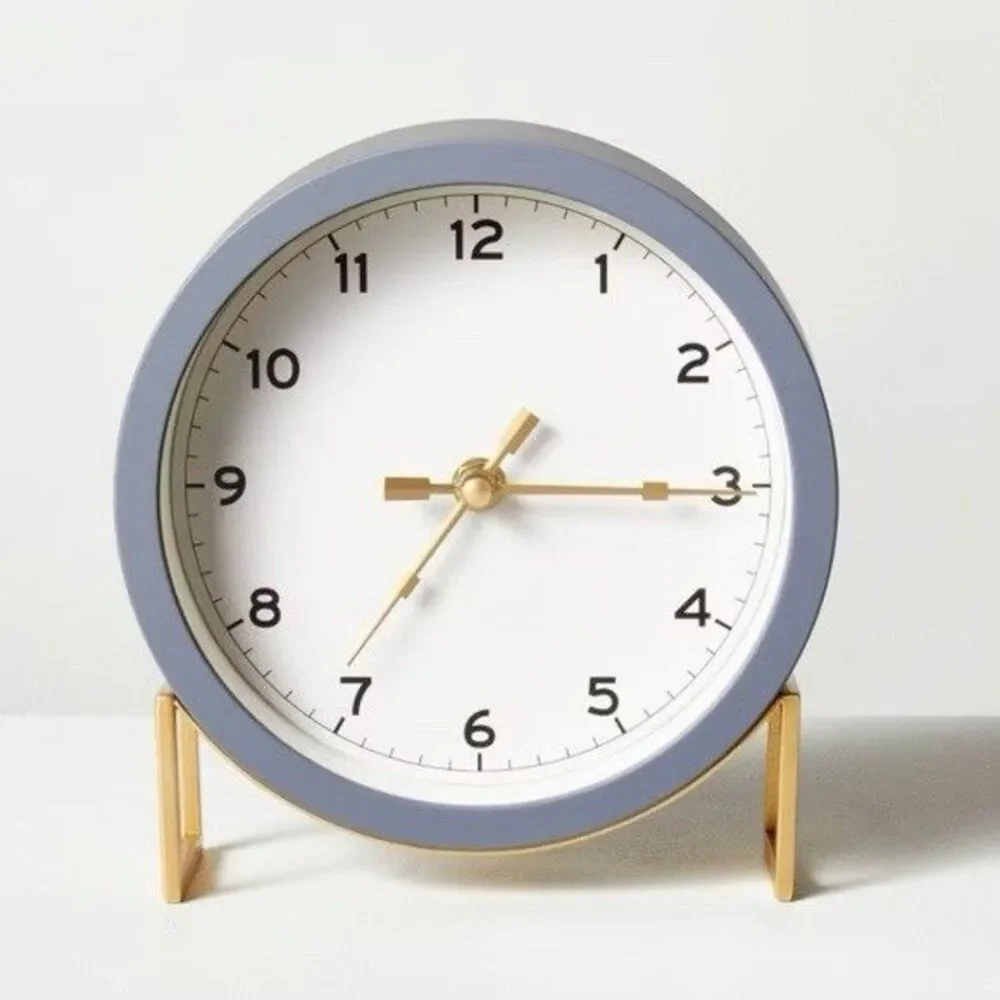 Hearth & Hand Magnolia Round Decorative Tabletop Clock Gray Brass NEW